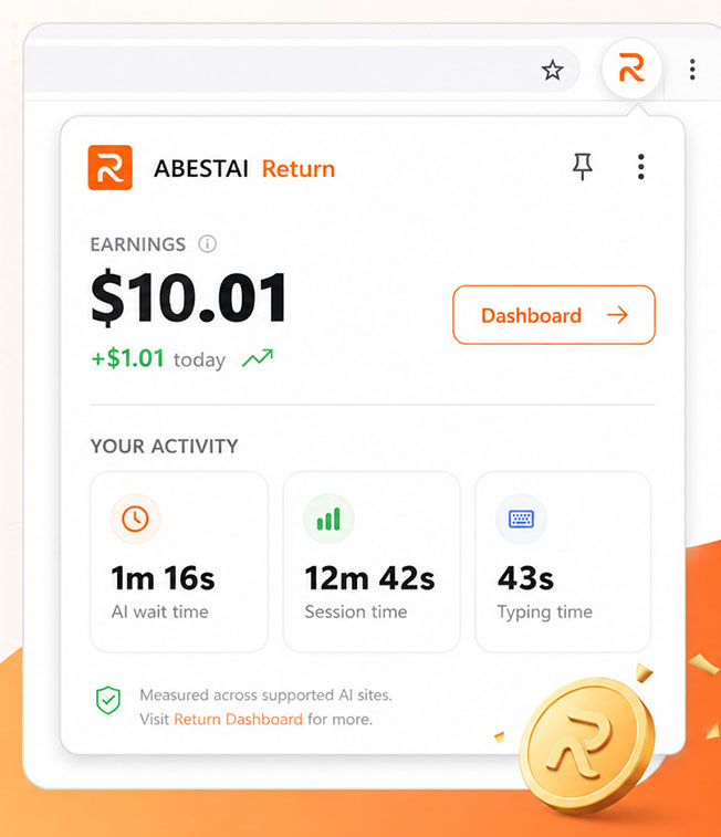 Preview of the ABESTAI Return side panel showing earnings and AI activity